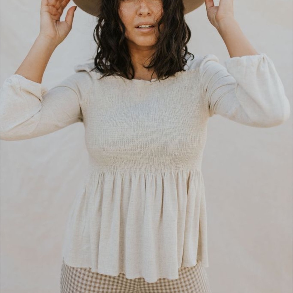 NWT Oatmeal Smocked Peasant Blouse